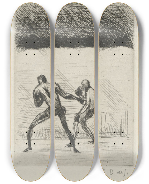 Triptych art skateboard deck of Andr Dunoyer De Segonzac Tableau De La Boxe Illustr De 29 Gravures Leauforte Pl 18 by Andre Dunoyer De Segonzac (1884-1974)