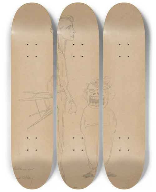 Triptych art skateboard deck of John White Alexander Caricature Of Himself And Of E A Abbey by John White Alexander (1856-1915)