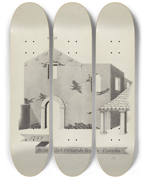 Triptych art skateboard deck of James Jones Mision San Fernando Rey De Espana_2 by James Jones