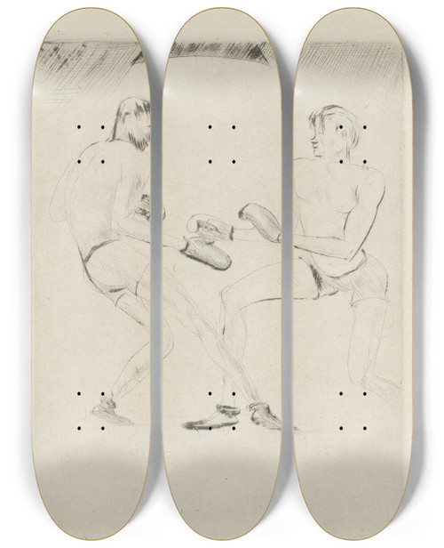 Triptych art skateboard deck of Andr Dunoyer De Segonzac Tableau De La Boxe Illustr De 29 Gravures Leauforte Pl 14 by Andre Dunoyer De Segonzac (1884-1974)