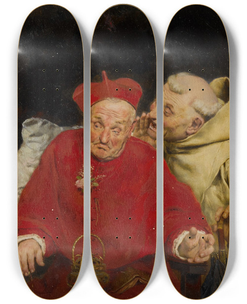 Triptych art skateboard deck of Antonio Casanova Y Estorach Amusing Gossip by Antonio Casanova Y Estorach (1847-1896)