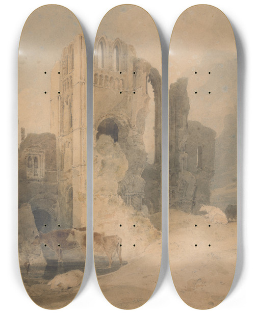Triptych art skateboard deck of John Sell Cotman Castle Acre Priory Norfolk_3 by John Sell Cotman (1782-1842)