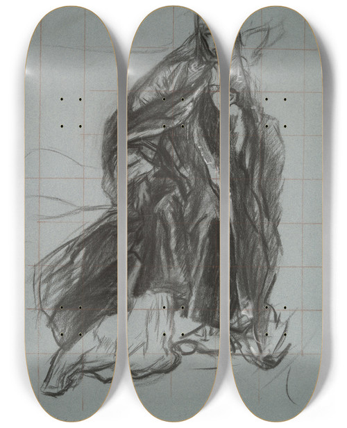 Triptych art skateboard deck of Edwin Austin Abbey Study For The Queen From The Play Scene Hamlet Act 3 Scene2 by Edwin Austin Abbey (1852-1911)