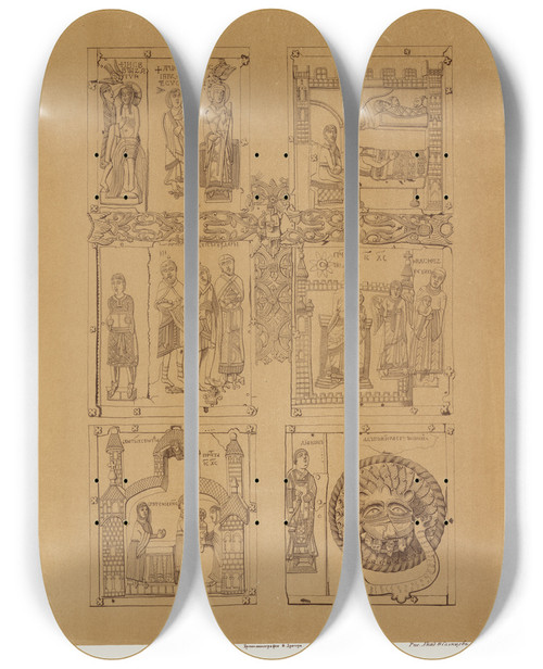 Triptych art skateboard deck of Fedor Grigoryevich Solntsev Korsunskiia Vrata Izobrazhenie 4 by Fedor Grigoryevich Solntsev (1801-1892)