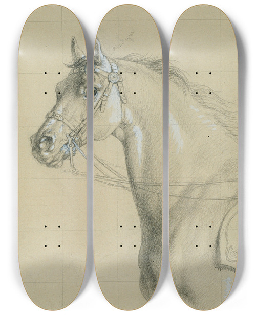 Triptych art skateboard deck of Johann Peter Krafft Pferdestudie Zu Erzherzog Karl Mit Seinem Stab In Der Schlacht Bei Aspern_1 by Johann Peter Krafft (1780-1856)