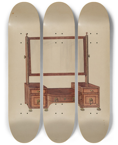 Triptych art skateboard deck of Lorenz Rothkranz Dressing Glass by Lorenz Rothkranz