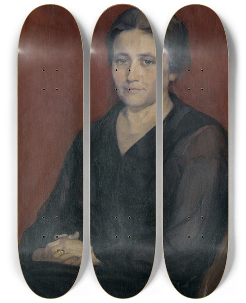 Triptych art skateboard deck of Jozef Hanula The Artists Wife by Jozef Hanula (1863-1944)