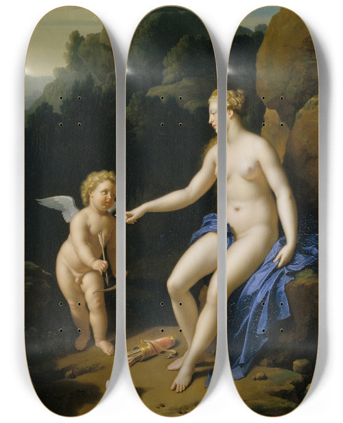 Triptych art skateboard deck of Adriaen Van Der Werff Venus And Cupid by Adriaen van der Werff (1659-1722)