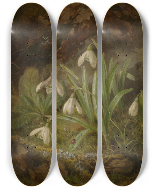 Triptych art skateboard deck of Josef Lauer Waldbodenstck Mit Schneeglckchen by Josef Lauer (1818-1881)