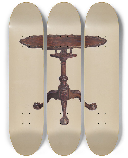 Triptych art skateboard deck of Francis Borelli Tilttop Table by Francis Borelli