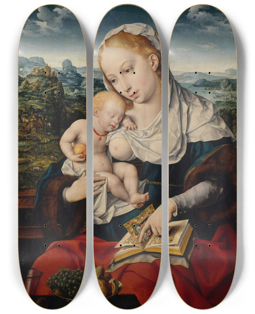 Triptych art skateboard deck of Joos Van Cleve Virgin And Child by Joos Van Cleve (1485-1541)