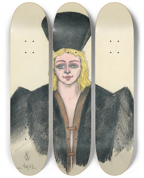 Triptych art skateboard deck of Karl Wiener Dame by Karl Wiener (1901-1949)