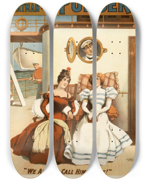 Triptych art skateboard deck of Strobridge Co Lith Ferris Hartman In The Purser By John T Day by Strobridge Co Lith (1847)
