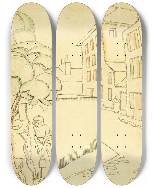 Triptych art skateboard deck of Juan Gris Une Rue Montmartre by Juan Gris (1887-1927)