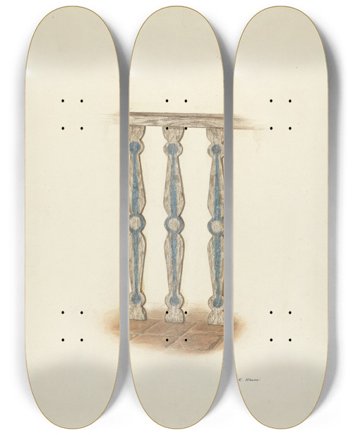 Triptych art skateboard deck of George E Rhone Railing Detail Of by George E Rhone