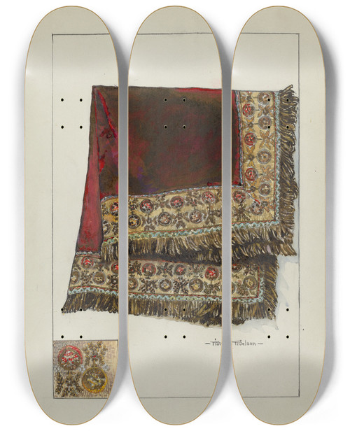 Triptych art skateboard deck of Florence Truelson Tablecloth by Florence Truelson