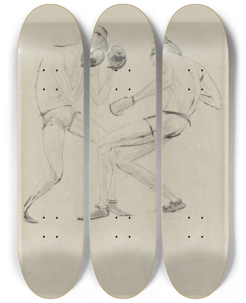 Triptych art skateboard deck of Andr Dunoyer De Segonzac Tableau De La Boxe Illustr De 29 Gravures Leauforte Pl 10 by Andre Dunoyer De Segonzac (1884-1974)