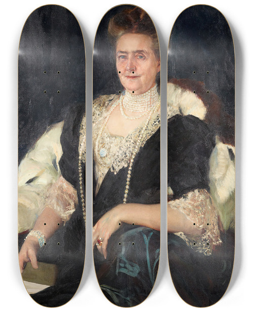 Triptych art skateboard deck of Joaqun Sorolla Portrait Of Frances Tracy Morgan by Joaquin Sorolla (1863-1923)