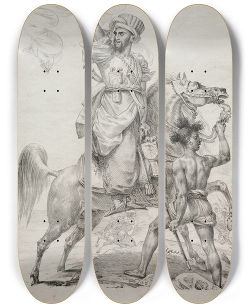 Triptych art skateboard deck of Antoinejean Gros A Mameluke Chief On Horseback Signaling For Help by Antoine-Jean Gros (1771-1835)