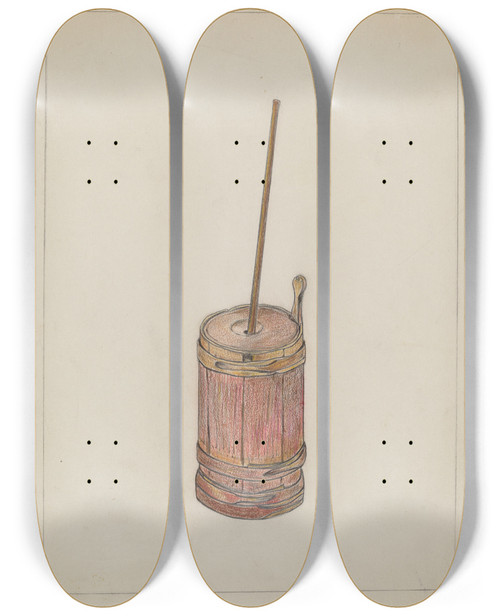 Triptych art skateboard deck of Benjamin Resnick Butter Churn by Benjamin Resnick
