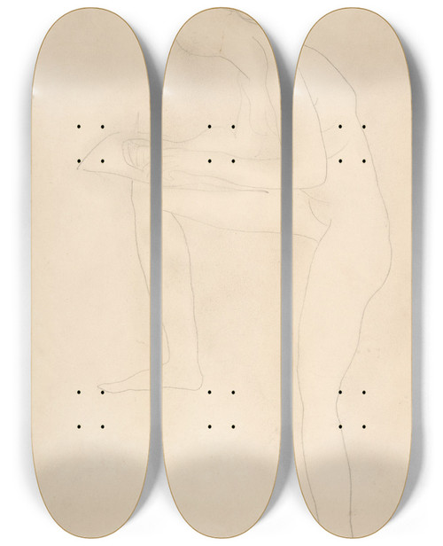 Triptych art skateboard deck of Auguste Rodin Sketch For Figure On Whistler Monument by Auguste Rodin (1840-1917)
