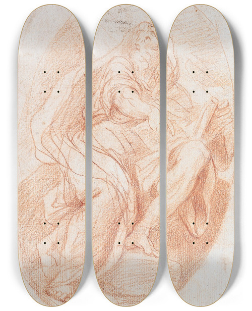 Triptych art skateboard deck of Francesco Trevisani The Prophet Baruch by Francesco Trevisani (1656-1746)