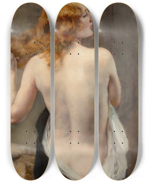 Triptych art skateboard deck of Hermanjeanjoseph Richir Nude Seen From Behind by Herman Jean Joseph Richir (1866-1942)
