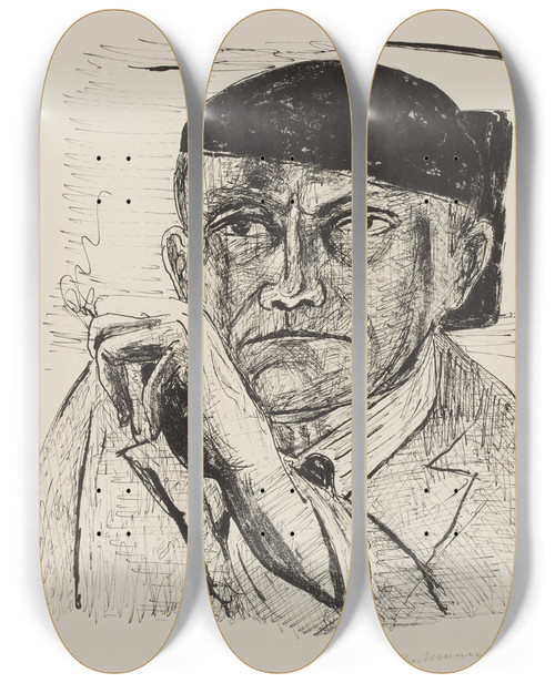 Triptych art skateboard deck of Max Beckmann Selfportrait_6 by Max Beckmann (1884-1950)