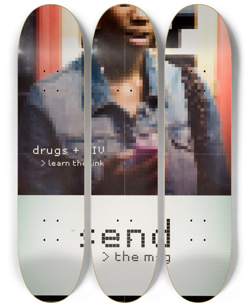 Triptych art skateboard deck of National Institutes Of Health Send The Msg by National Institutes Of Health (1887)