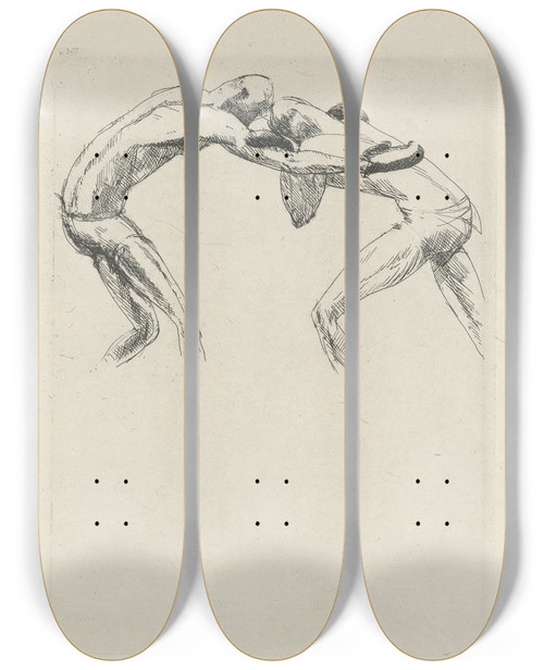 Triptych art skateboard deck of Andr Dunoyer De Segonzac Tableau De La Boxe Illustr De 29 Gravures Leauforte Pl 49 by Andre Dunoyer De Segonzac (1884-1974)