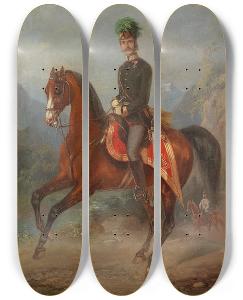 Triptych art skateboard deck of Carl Martin Ebersberg Equestrian Portrait Of An Austrian Field Marshal Lieutenant by Carl Martin Ebersberg (1818-1880)