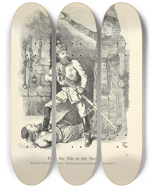 Triptych art skateboard deck of Sir John Tenniel From The Nile To The Neva by Sir John Tenniel (1820-1914)