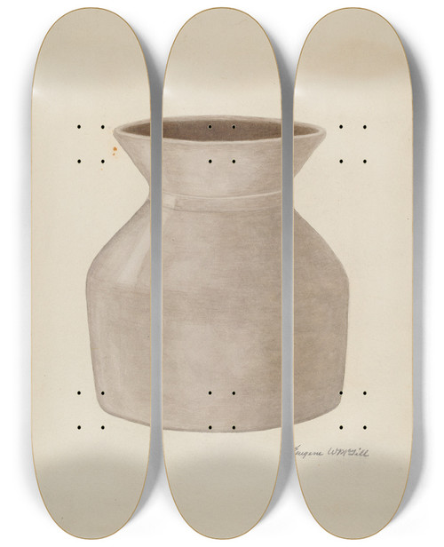 Triptych art skateboard deck of Eugene Gill Stoneware Jar by Eugene Gill
