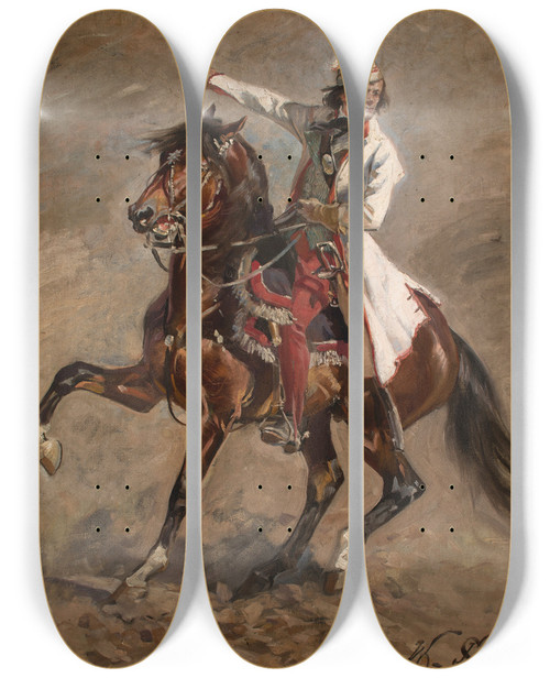 Triptych art skateboard deck of Wojciech Kossak Kociuszko On Horseback by Wojciech Kossak (1857-1942)