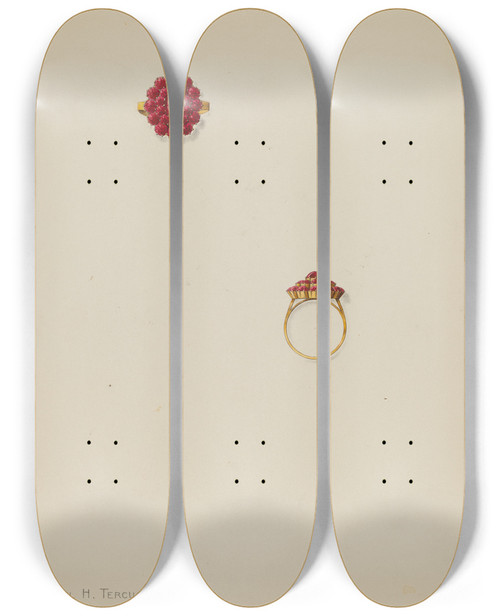 Triptych art skateboard deck of John H Tercuzzi Ring_2 by John H Tercuzzi