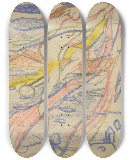 Triptych art skateboard deck of Edvard Munch Untitled 9 by Edvard Munch (1863-1944)