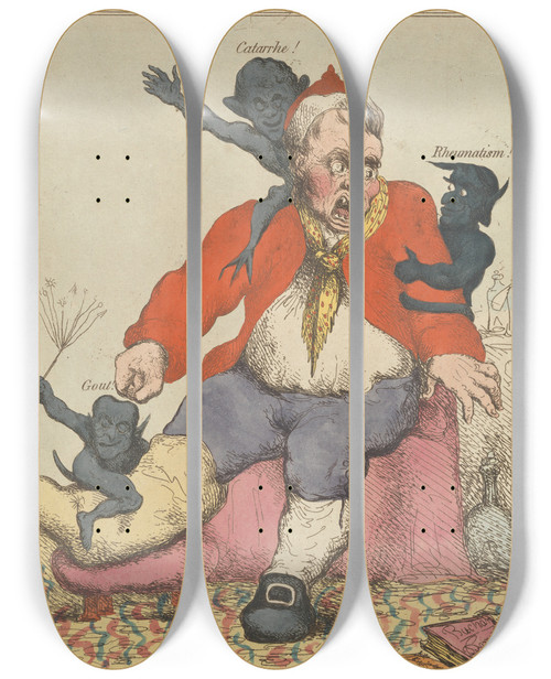 Triptych art skateboard deck of John Cawse The Compliments Of The Season by John Cawse
