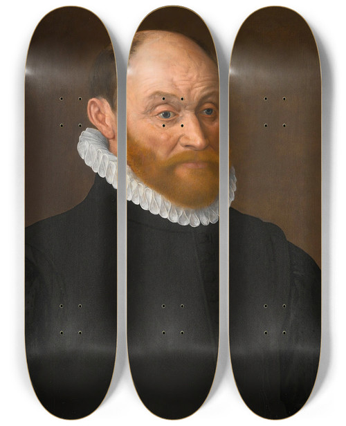 Triptych art skateboard deck of Adriaen Thomasz Key Portrait Of A Beardedgentleman by Adriaen Thomasz Key (1544-1589)