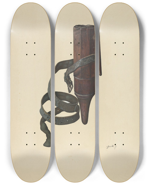 Triptych art skateboard deck of Jerry Guinta Zoar Whetstone Case by Jerry Guinta