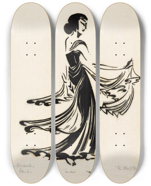 Triptych art skateboard deck of Johannes Frederik Engelbert Ten Klooster De Dans by Johannes Frederik Engelbert Ten Klooster (1873-1940)