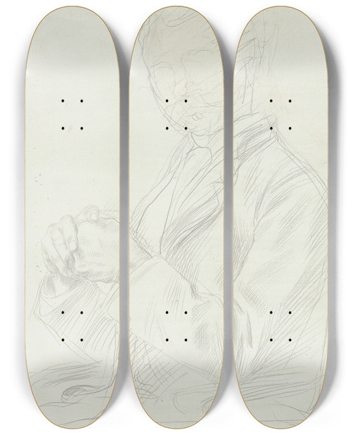Triptych art skateboard deck of Alphonse Legros Study For The Portrait Of Edward D Adams_2 by Alphonse Legros (1837-1911)