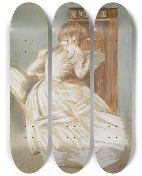 Triptych art skateboard deck of Paul Csar Helleu Madame Helleu Son Secrtaire by Paul Cesar Helleu (1859-1927)