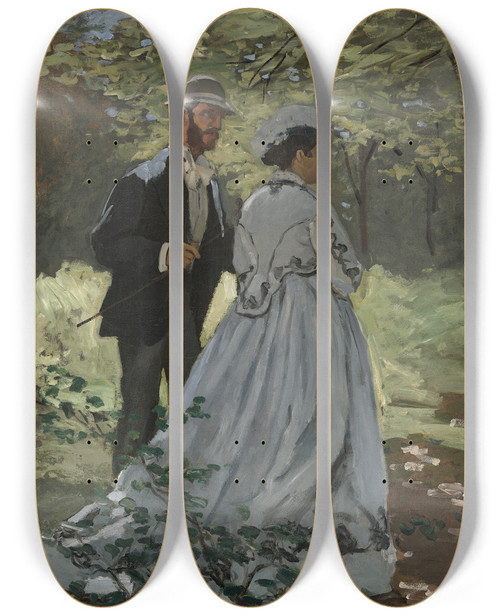Triptych art skateboard deck of Claude Monet Bazille And Camille Study For Djeuner Sur Lherbe by Claude Monet (1840-1926)