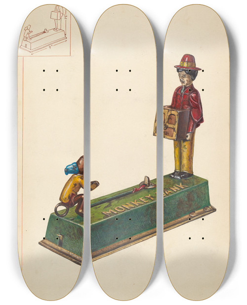 Triptych art skateboard deck of Ernest A Towers Jr Monkey Bank by Ernest A Towers Jr (20-)