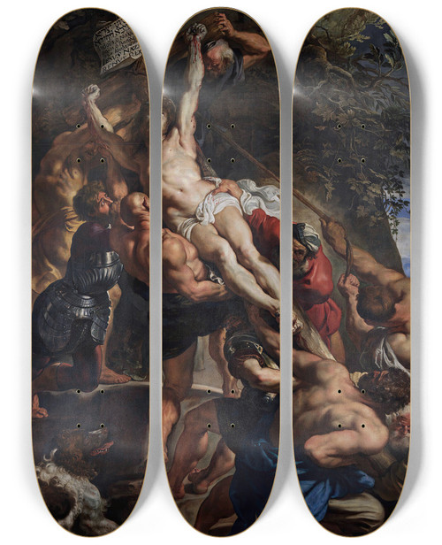 Triptych art skateboard deck of Peter Paul Rubens The Raising Of The Cross by Peter Paul Rubens (1577-1640)