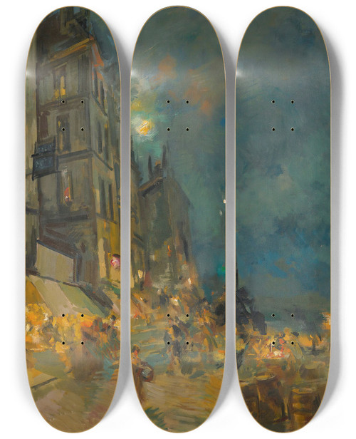 Triptych art skateboard deck of Konstantin Alexeevich Korovin Marseilles Quay By Night by Konstantin Alexeevich Korovin (1861-1939)