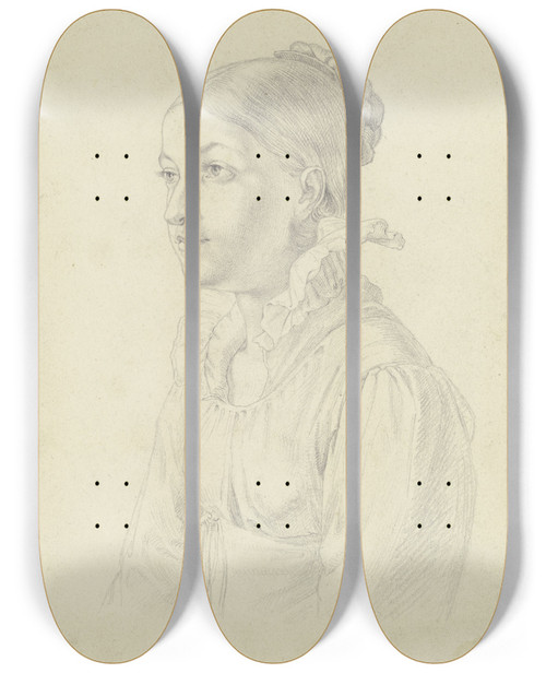 Triptych art skateboard deck of Eugen Eduard Schffer Portrait Of A Lady by Eugen Eduard Schaffer (1802-1871)