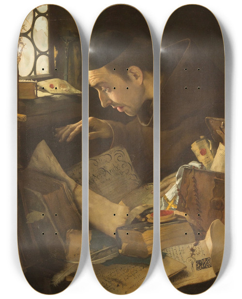Triptych art skateboard deck of Otto Goldmann Highly Important Pergament by Otto Goldmann (1844-1915) Triptych art skateboard deck of Otto Goldmann Highly Important Pergament by Otto Goldmann (1844-1915)