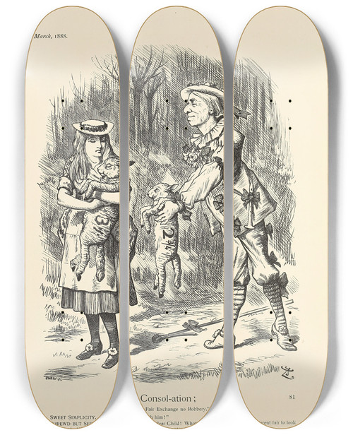 Triptych art skateboard deck of Sir John Tenniel Consolation by Sir John Tenniel (1820-1914)