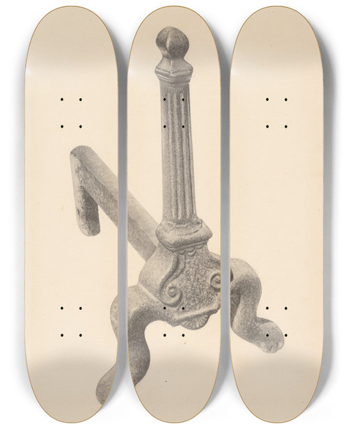 Triptych art skateboard deck of Herman Bader Andiron One Of Pair_1 by Herman Bader